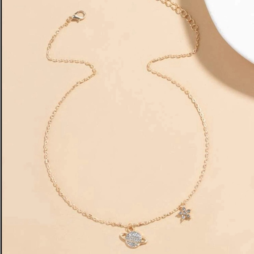 ⚠️Clearance Yellow Gold Rhinestone Planet Charm Necklace SS - Picture 3 of 5